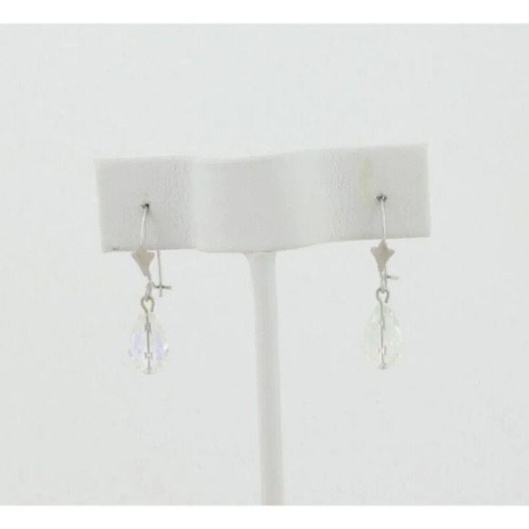 14k White Gold Crystal Dangle Drop Earrings - Picture 2 of 6